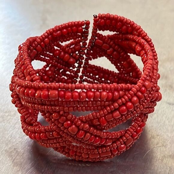 Bundle Sale 3 for $15 | Handcrafted Red Seed Bead Cuff Bracelet - Picture 6 of 8